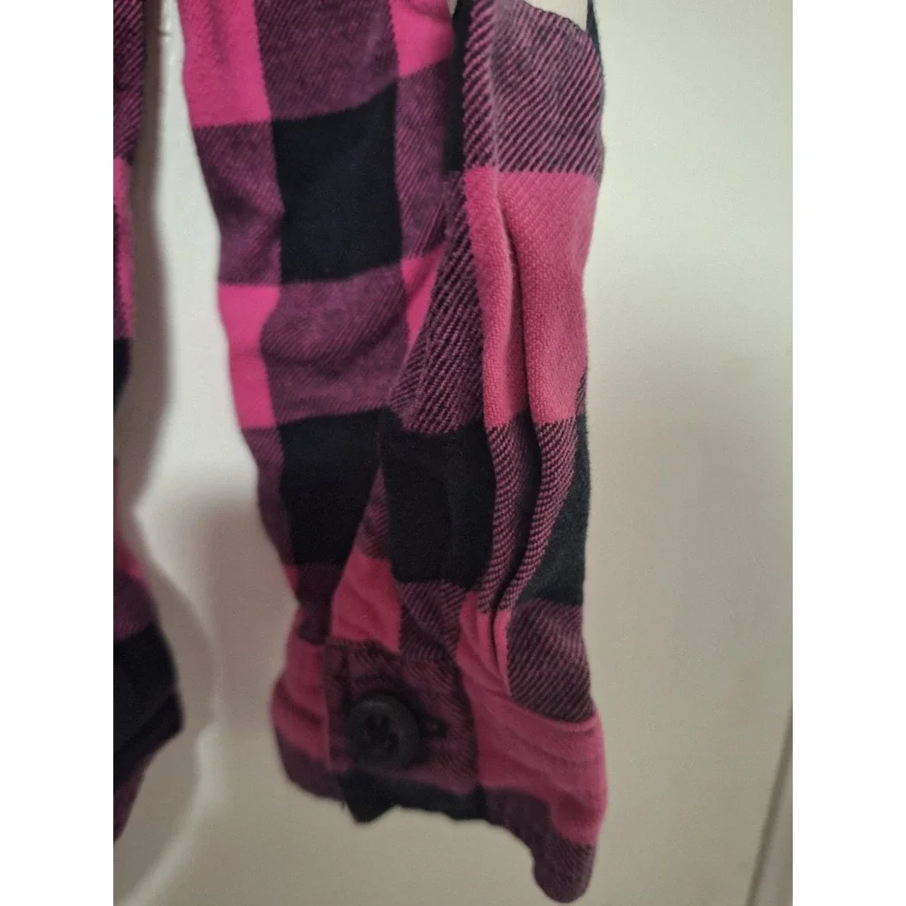 The Place Original 1989 Girls XL 14 Pink Black Plaid Hooded Flannel Shirt